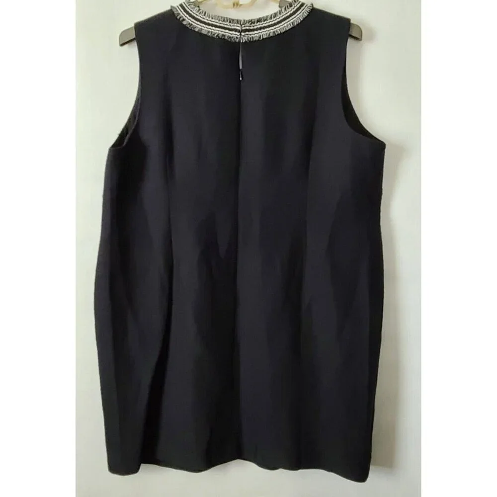 Talbots Plus Petite V Neck Shift Dress 22WP Black Fringe Sleeveless Lined NWT - Picture 3 of 10